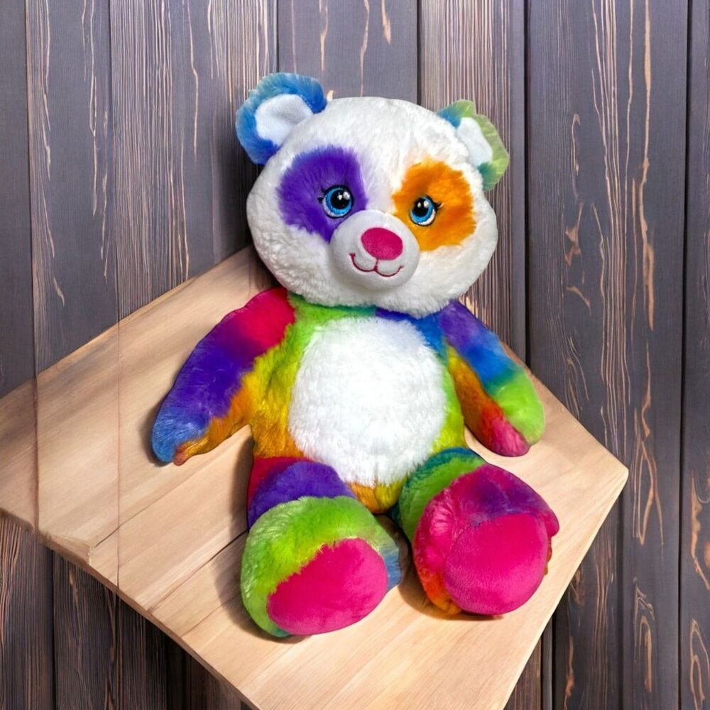 Build-A-Bear Rainbow Tie-Dye Panda Plush Stuffed Animal 16" 2014 Colorful